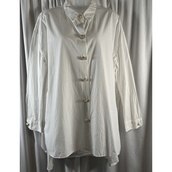 Zara Oversized w/ pearl/gold buttons Shirt White M light academia 73-48 - Picture 2 of 16